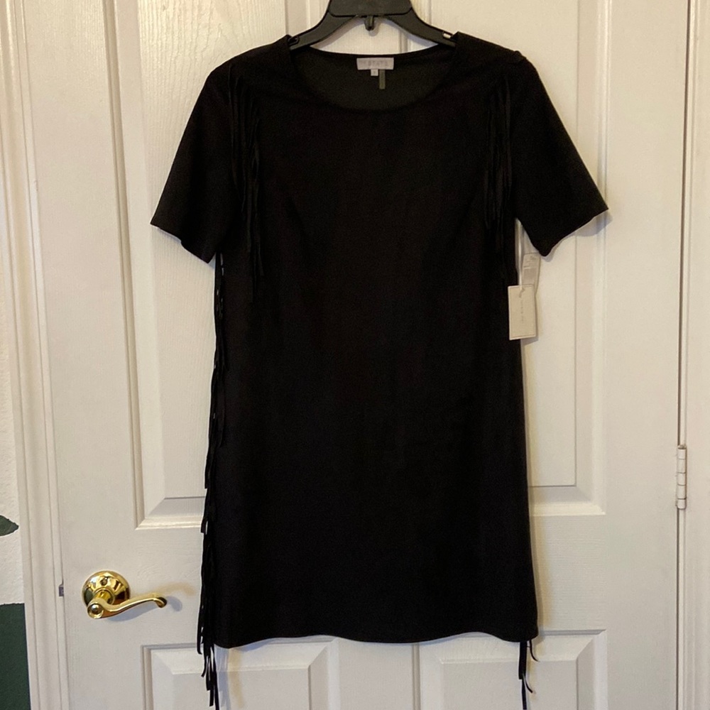 Black tassel faux suede dress